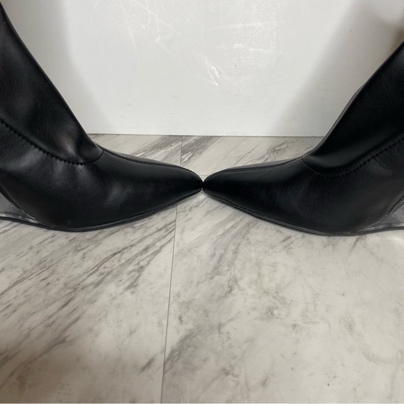 Open Edit Erika Black Faux Leather Pointy Toe Wedge Heel Bootie 7 1/2 M - Picture 7 of 16
